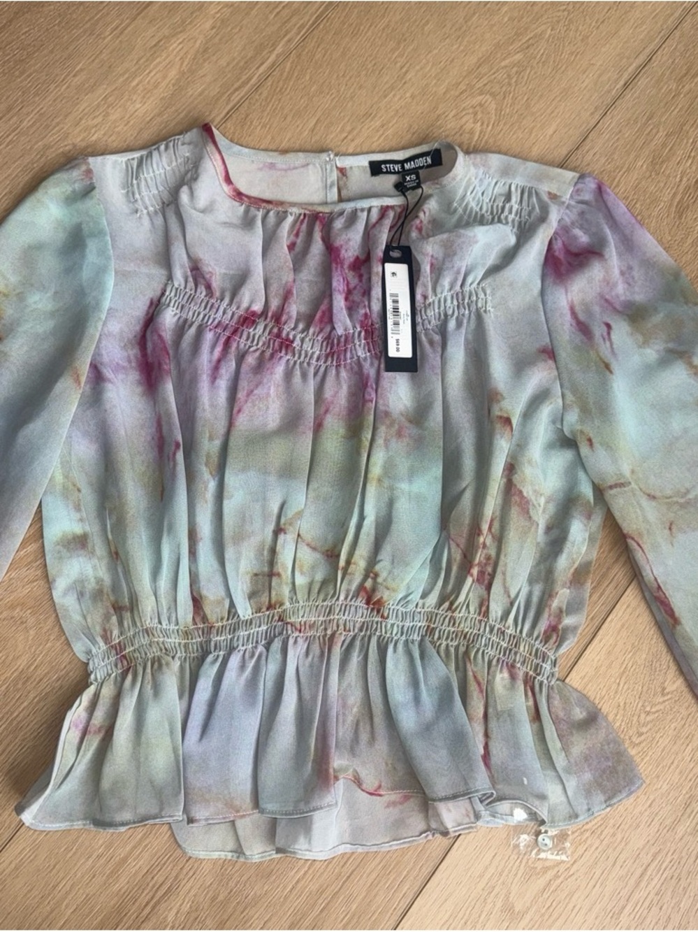 NWT- Steve Madden Women's Pastel Watercolor Peplum Blouse - Multi